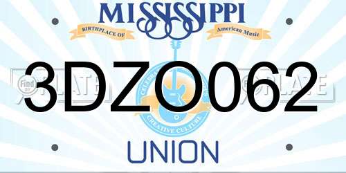 3DZO062 Mississippi License Plate