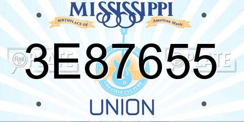 3E87655 Mississippi License Plate