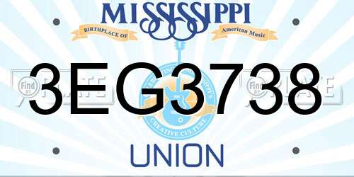 3EG3738 Mississippi License Plate