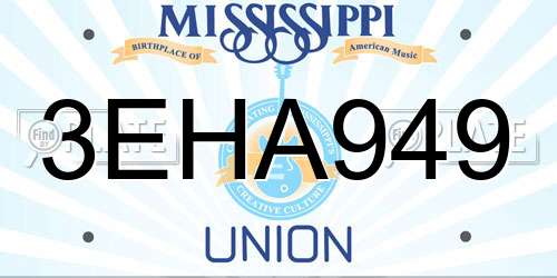 3EHA949 Mississippi License Plate