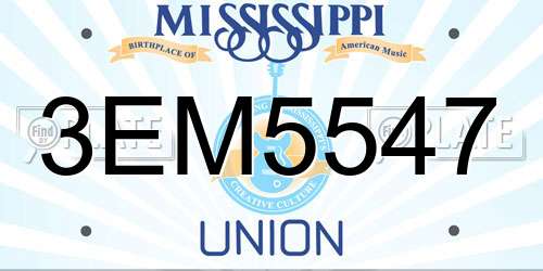 3EM5547 Mississippi License Plate