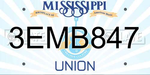 3EMB847 Mississippi License Plate