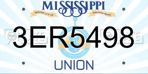 3ER5498 Mississippi License Plate