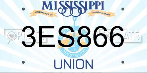 3ES866 Mississippi License Plate