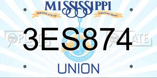 3ES874 Mississippi License Plate