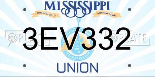 3EV332 Mississippi License Plate