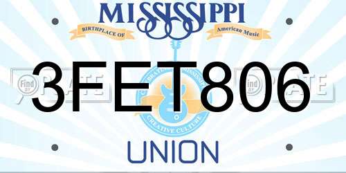 3FET806 Mississippi License Plate