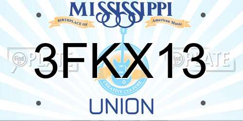 3FKX13 Mississippi License Plate