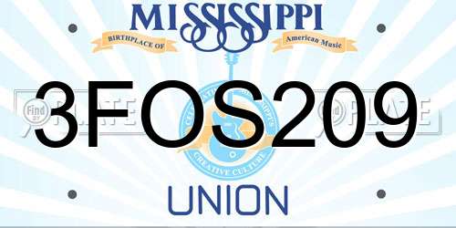 3FOS209 Mississippi License Plate
