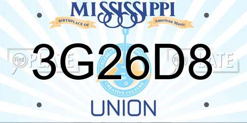 3G26D8 Mississippi License Plate