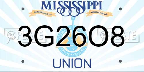 3G26O8 Mississippi License Plate