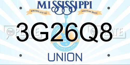 3G26Q8 Mississippi License Plate