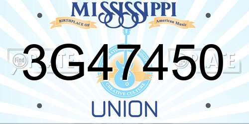 3G47450 Mississippi License Plate