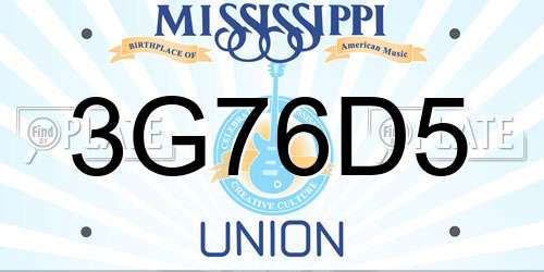 3G76D5 Mississippi License Plate
