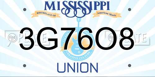 3G76O8 Mississippi License Plate