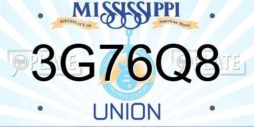 3G76Q8 Mississippi License Plate