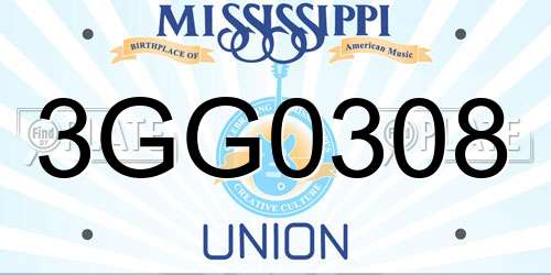 3GG0308 Mississippi License Plate