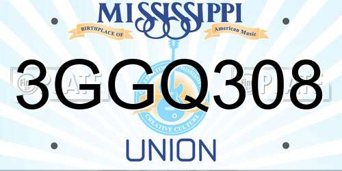 3GGQ308 Mississippi License Plate