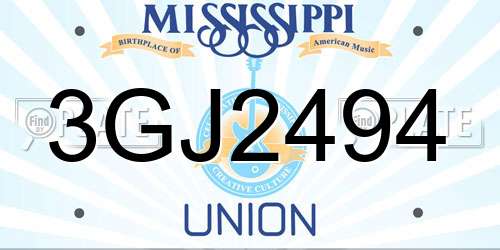 3GJ2494 Mississippi License Plate