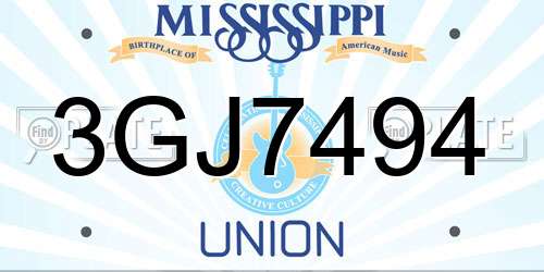 3GJ7494 Mississippi License Plate