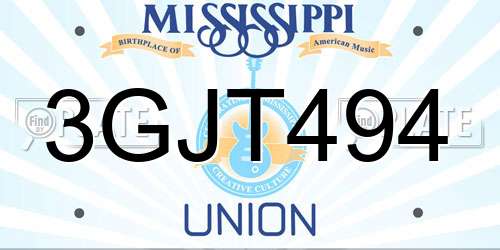 3GJT494 Mississippi License Plate