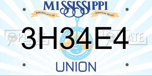 3H34E4 Mississippi License Plate