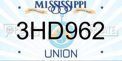 3HD962 Mississippi License Plate