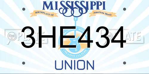 3HE434 Mississippi License Plate