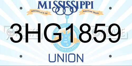 3HG1859 Mississippi License Plate