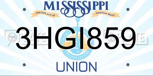 3HGI859 Mississippi License Plate