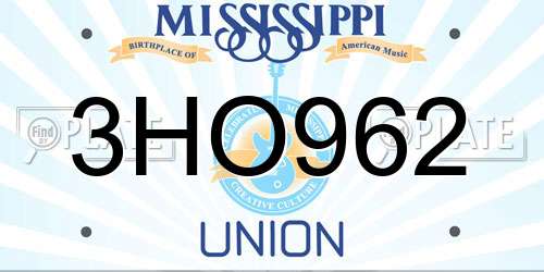 3HO962 Mississippi License Plate