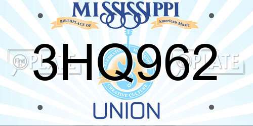 3HQ962 Mississippi License Plate