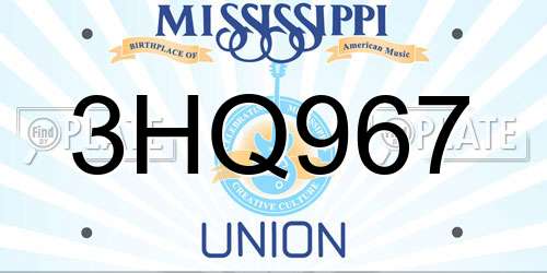 3HQ967 Mississippi License Plate