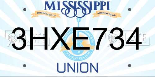 3HXE734 Mississippi License Plate