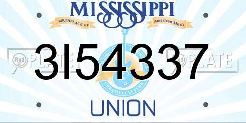 3I54337 Mississippi License Plate