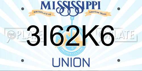 3I62K6 Mississippi License Plate