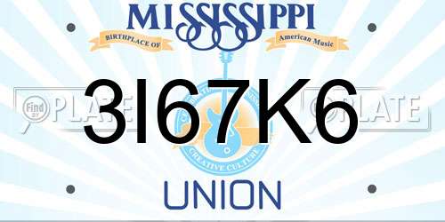 3I67K6 Mississippi License Plate