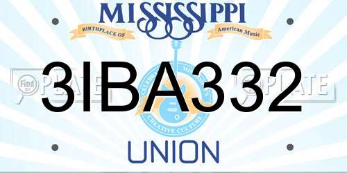 3IBA332 Mississippi License Plate