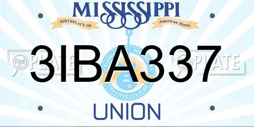 3IBA337 Mississippi License Plate