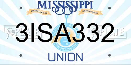 3ISA332 Mississippi License Plate
