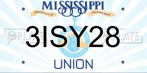 3ISY28 Mississippi License Plate