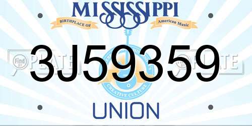 3J59359 Mississippi License Plate