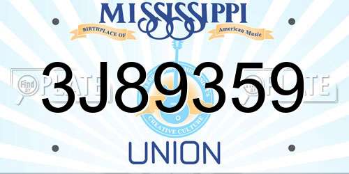 3J89359 Mississippi License Plate