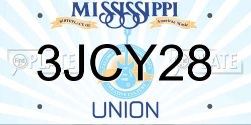 3JCY28 Mississippi License Plate