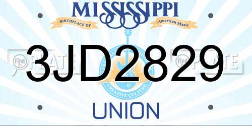 3JD2829 Mississippi License Plate