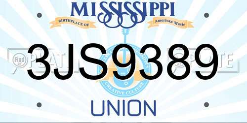 3JS9389 Mississippi License Plate