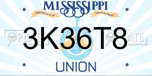 3K36T8 Mississippi License Plate