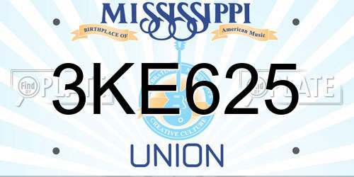 3KE625 Mississippi License Plate