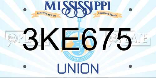 3KE675 Mississippi License Plate