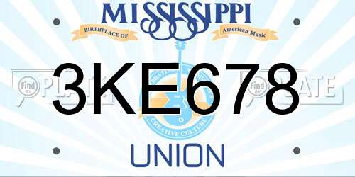 3KE678 Mississippi License Plate